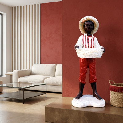 Design boy with basket figure statue sculpture figures sculptures decoration 7087