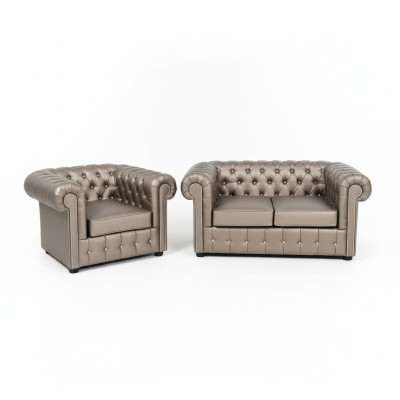 Designer Chesterfield Sofa Suite Sofa Couch 2+1 Upholstery Seat Suite Gold