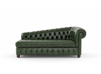 Chesterfield chaise longues sofa green couch lounger ottoman recamier leather chaise.