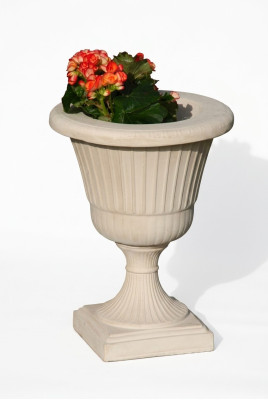 Flower basket, flowers, vase, vessel, garden, terrace, decoration, statue, figures, dahlia.