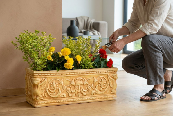 Flower basket, flower container, garden, terrace, decoration, statue, figures, flower box