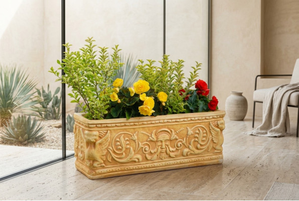 Flower basket, flower container, garden, terrace, decoration, statue, figures, flower box