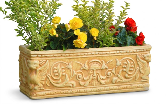 Flower basket, flower container, garden, terrace, decoration, statue, figures, flower box