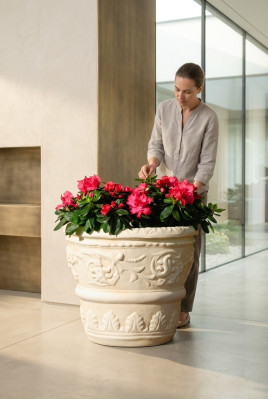 Flower basket, flowers, vase, container, garden, decoration, statue, figures, box, terrace