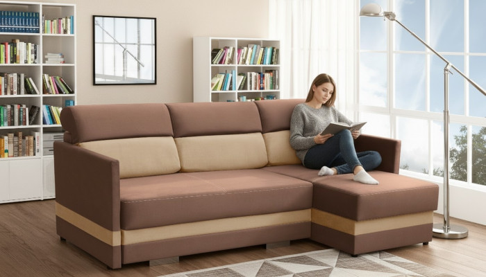 Corner sofa with sleep function, bed function, storage box, bed sofa, living landscape