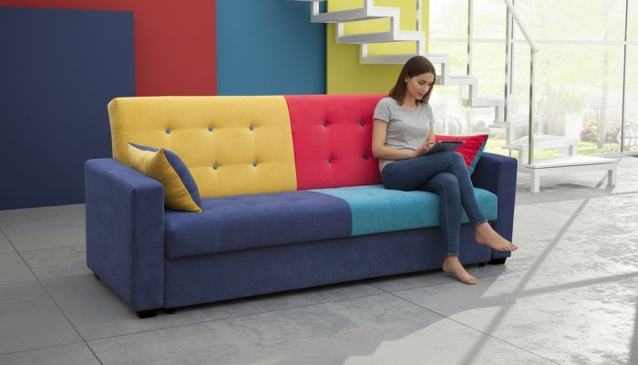 Sofa bed fabric sofa couch textile upholstery set bed function 3 seats new