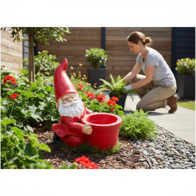 Christmas St. Nicholas with Flower Pot Garden Statue Sculpture Figures Sculptures