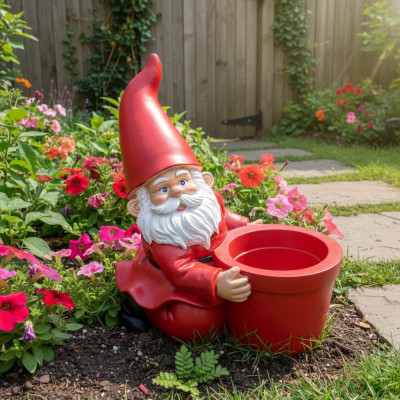 Christmas St. Nicholas with Flower Pot Garden Statue Sculpture Figures Sculptures