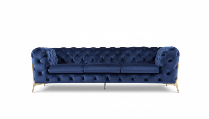 Sofa Chesterfield Couch Upholstery XXL Suite Fabric 3+3 Designer Couches Blue