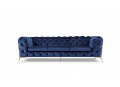 Sofa Chesterfield Couch Upholstery XXL Suite Fabric 3+3 Designer Couches Blue