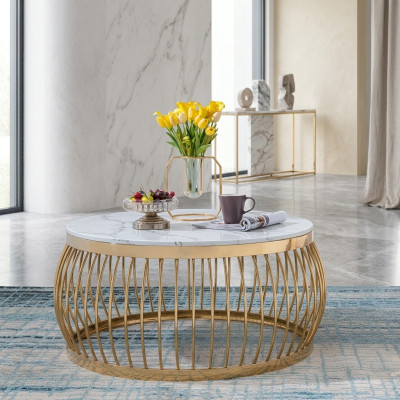 Round Designer Stone Couch Stainless Steel Sofa Table Living Design Round