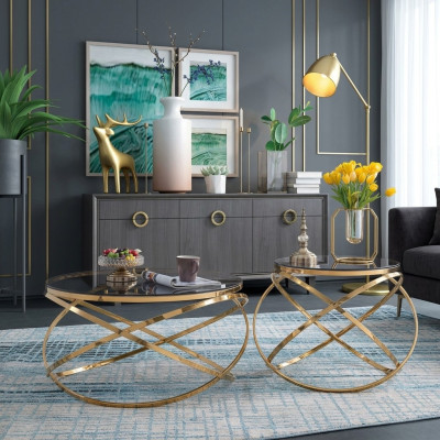 Designer Metal Stainless Steel Couch with Artificial Marble Table + Side Tables Sofa 2-piece Set.