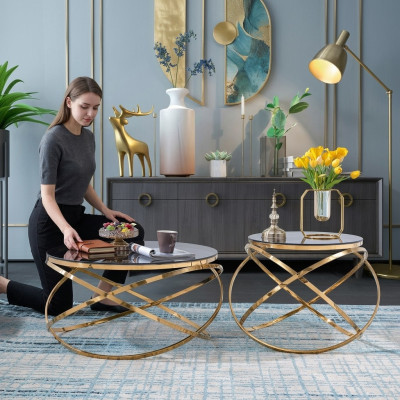 Side couch table round tables round sofa metal faux marble designer luxury