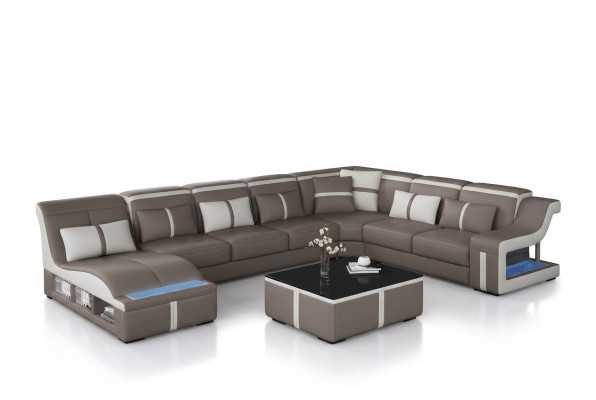 Corner sofa couch upholstery, corner seating U-shape leather suite living landscape.