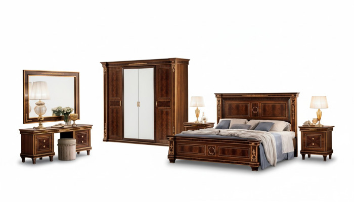Bedroom set bed bedside table dresser mirror stool new 7-piece baroque