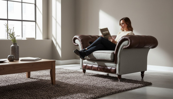 Armchair 1-Seater Relax Upholstered Television Chesterfield Textile Sofa Couch Brown New