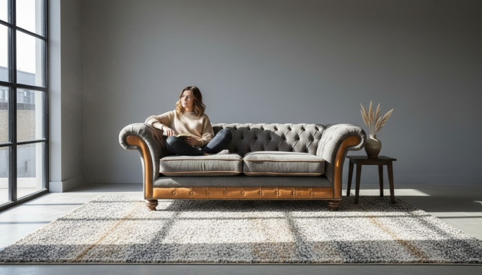 XXL Sofa 3 Seater Couch Chesterfield Upholstered Seating Suite Leather Textile New Gray
