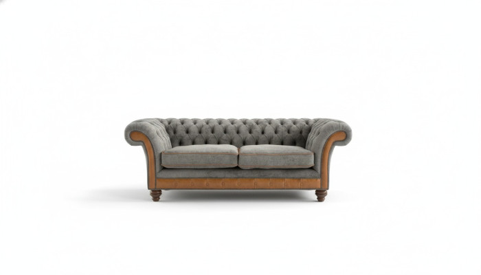 XXL Sofa 3 Seater Couch Chesterfield Upholstered Seating Suite Leather Textile New Gray