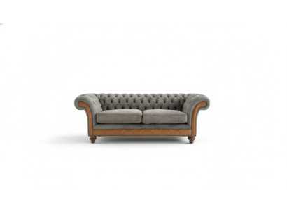 XXL Sofa 3 Seater Couch Chesterfield Upholstered Seating Suite Leather Textile New Gray