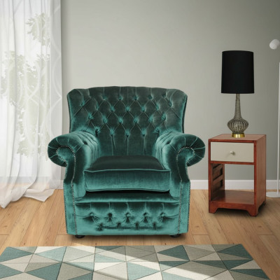 Chesterfield Velvet Green Wingback Armchair 1-Seater Armchair Couch Sofa TV Recliner New