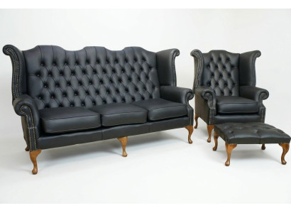Black Chesterfield Leather Sofa Set Upholstery 3+1 Seater Wingback Chair