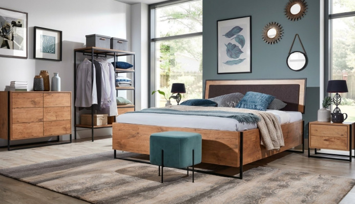 5-piece complete set wood bedroom loft style design bed dresser wardrobe