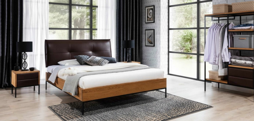 Bed wood loft designer beds upholstered leather fabric textile hotel 140 160 180 x 200