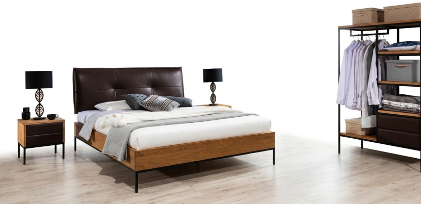 Bed wood loft designer beds upholstered leather fabric textile hotel 140 160 180 x 200