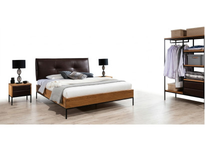 Bed wood loft designer beds upholstered leather fabric textile hotel 140 160 180 x 200