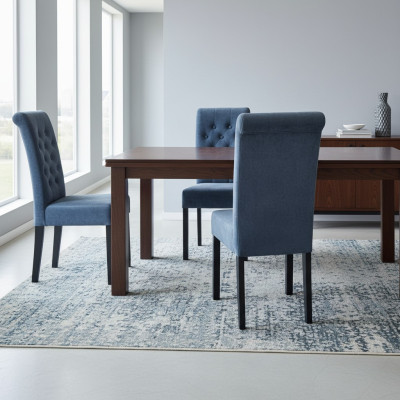 Exclusive x8 Blue Chesterfield Seat Designer Chair Set Textile Armchairs
