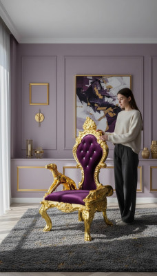 Throne Armchair Chairs Royal Upholstered Chesterfield Velvet 1-Seater Antique Style