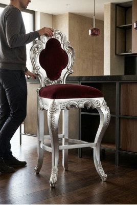 Bar stool Chesterfield velvet upholstered royal 1-seater antique style chair