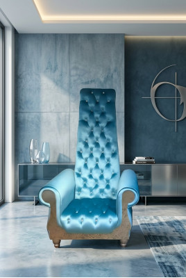 A refined armchair with a high backrest and a design reminiscent of a Voltaire chair.