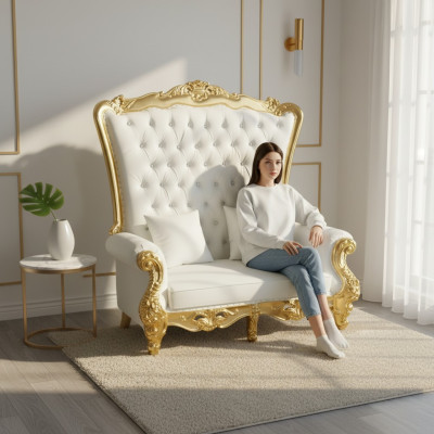 Throne Sofa Couch Royal Upholstered Chesterfield Velvet Antique Style Two-Seater