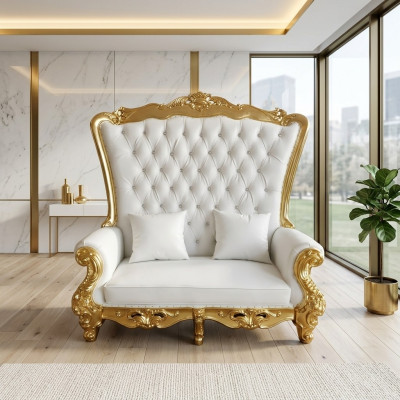 Throne Sofa Couch Royal Upholstered Chesterfield Velvet Antique Style Two-Seater