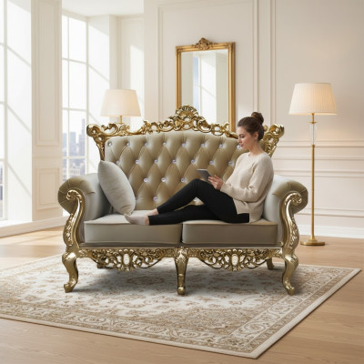 Two-seater Chesterfield throne sofa royal upholstery velvet 2-seater antique style