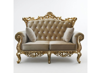 Two-seater Chesterfield throne sofa royal upholstery velvet 2-seater antique style