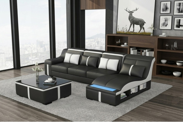Corner sofa couch upholstered corner seat leather set illuminated L shape G8047C