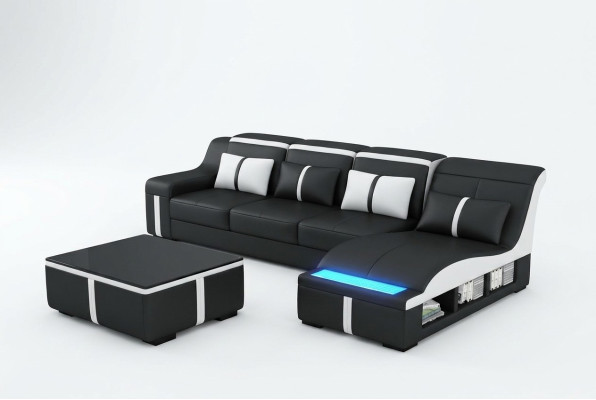 Corner sofa couch upholstered corner seat leather set illuminated L shape G8047C