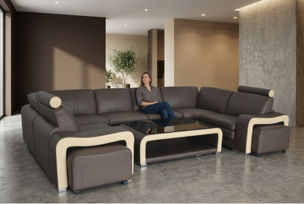 Leather corner sofa couch upholstery set seat living landscape modern