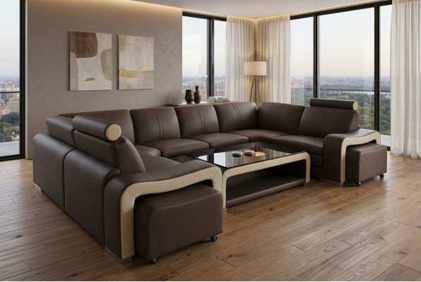 Leather corner sofa couch upholstery set seat living landscape modern