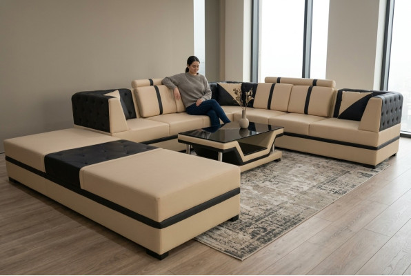 Leather corner sofa couch upholstery seat living landscape modern design furniture