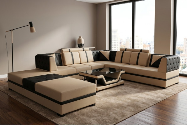 Leather corner sofa couch upholstery seat living landscape modern design furniture