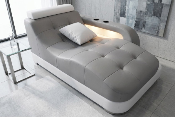 Designer leather chaise longues, modern gray lounge ottoman sofa, genuine leather relax.