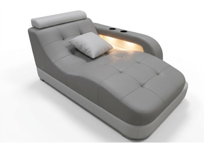 Designer leather chaise longues, modern gray lounge ottoman sofa, genuine leather relax.