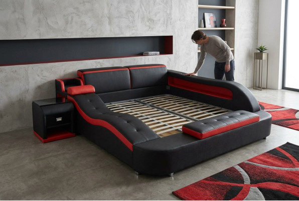 Double Luxury Design Leather Bed Upholstered Beds Modern Hotel Multifunction