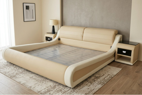 Double Luxury Design Leather Bed Hotel Upholstered Beds Modern Multifunction