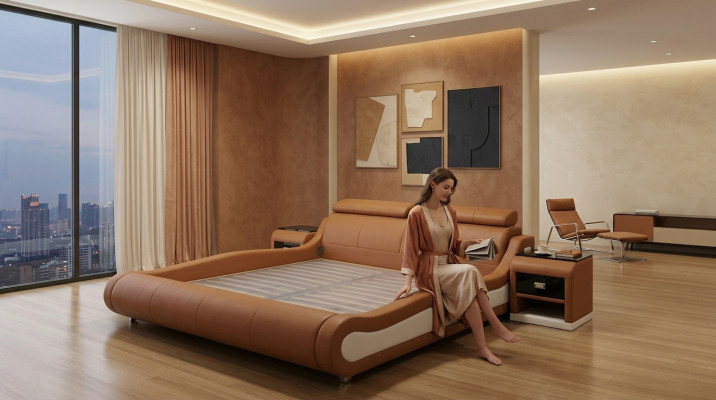 Design luxury bed, upholstered double hotel modern beds, leather 140/160/180/200 cm