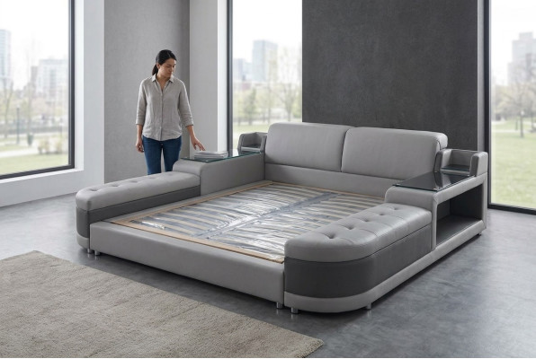 Design Luxury Bed Upholstery Matrimonial Hotel Modern Beds Leather 140/160/180/200 LB8820