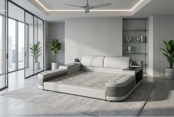 Design Luxury Bed Upholstery Matrimonial Hotel Modern Beds Leather 140/160/180/200 LB8820